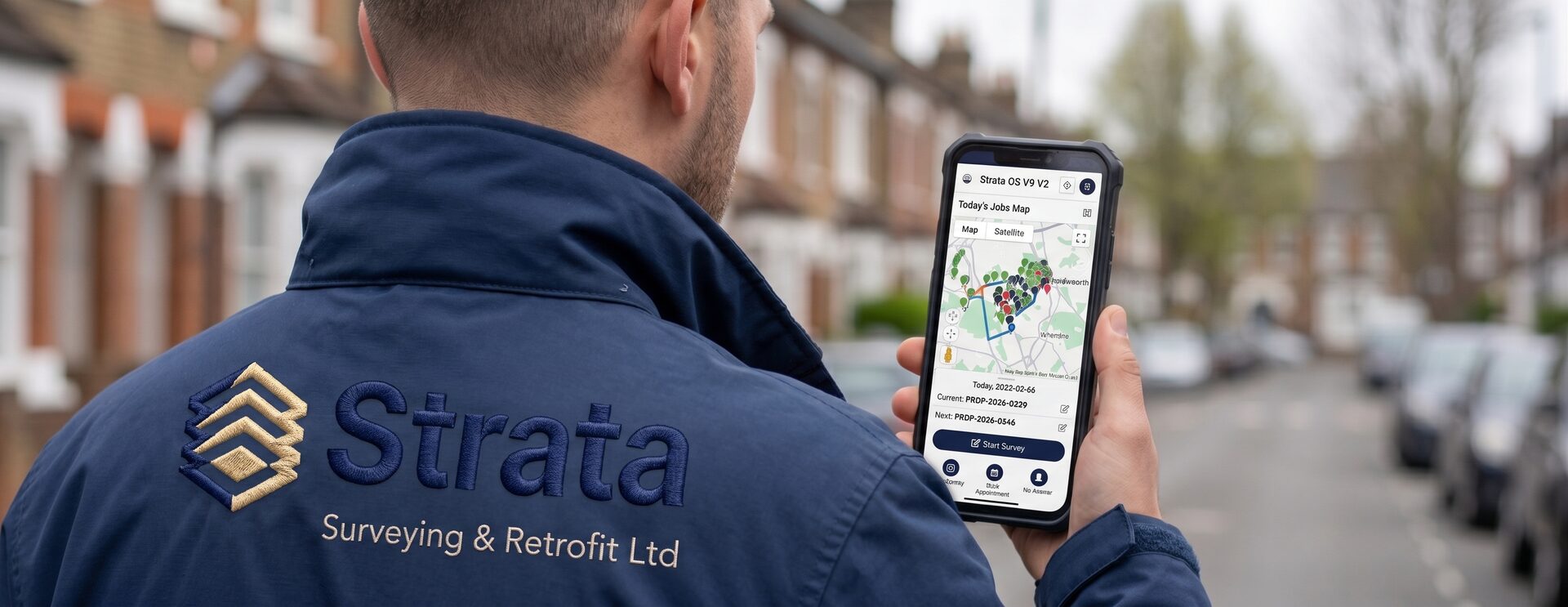 Surveyor viewing scheduled jobs on the field app
